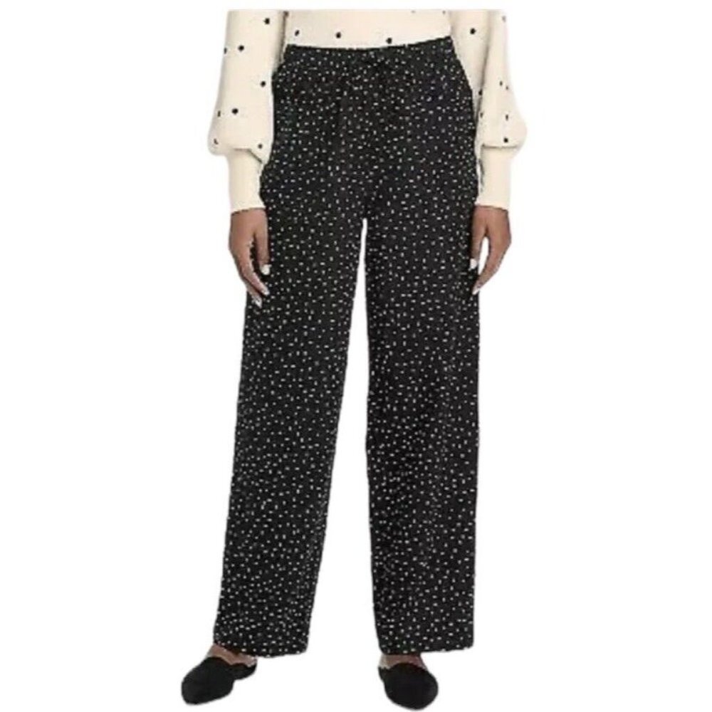 Who What Wear Wide Leg Linen Pants Polkadot Black And White New W Tags XS